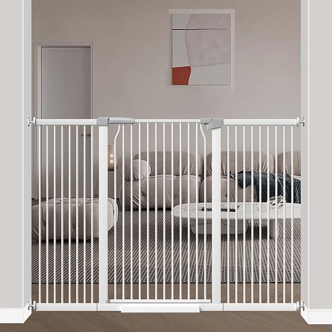 40.5" Extra Tall Baby Gate for Doorways, Extra Wide 60.3"-62.9" Large Dog Pet Gate for Stairs Indoor Outdoor Adjustable Safety Child Toddler Gate Metal Puppy Barrier Walk Throughs for Kids, White-CubbioJoy