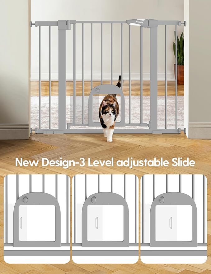 Babelio Baby Gate with Adjustable Cat Door,29-43" Auto Close Durable Pet Door for Stairs,Doorways and House, Pressure Mounted,Easy Install,Effortless Walk Thru,Gray-CubbioJoy