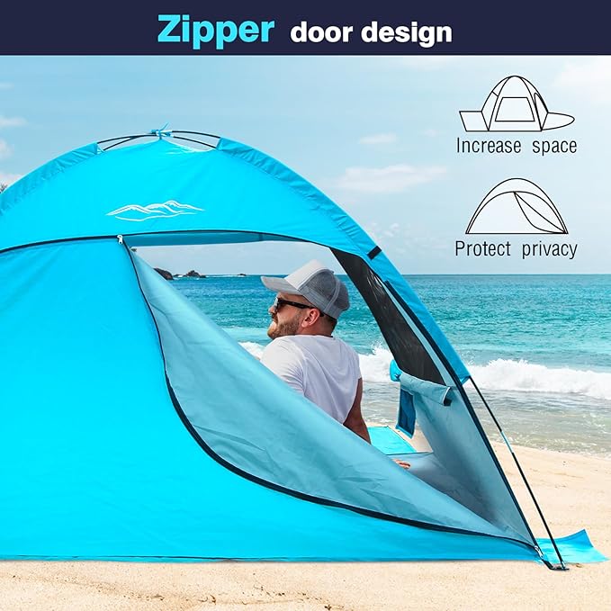 DLUCKY Beach Tent for 1/2/3/4/5/6 Person,Anti-UV Portable Sun Shade ShelterUPF 50+,Both Sides Extendable Floor,Extendable Awning,with 2 Ventilating Mesh Windows,Lightweight & Easy Setup.-CubbioJoy