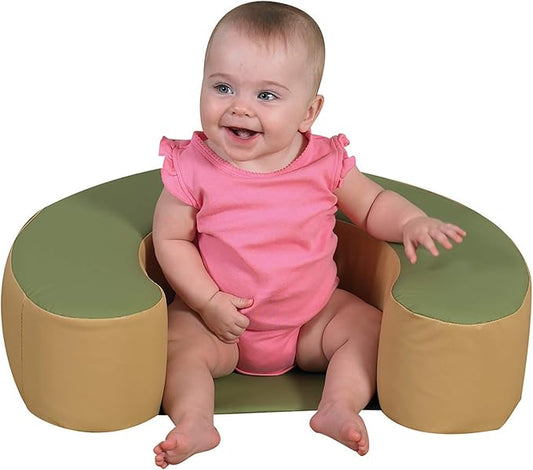Children's Factory Woodland Sit Me Up, Foam Newborn Lounger, Indoor Soft Play Floor Pillow, Infant Support Seat, Baby Sofa for Nursery, Sage/Tan (CF349-053)-CubbioJoy