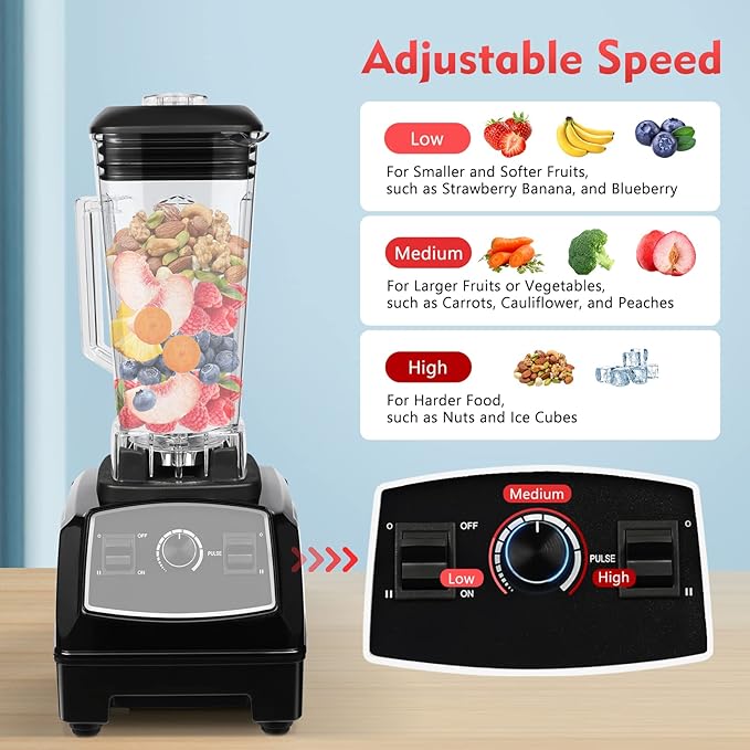 Blender 2L Automatic Smoothie Mixer Baby Food Blender 68oz Fruit Vegetables Juicer 2200W High-Speed Blender Tabletop Soundproof Milkshake Maker (Black)-CubbioJoy
