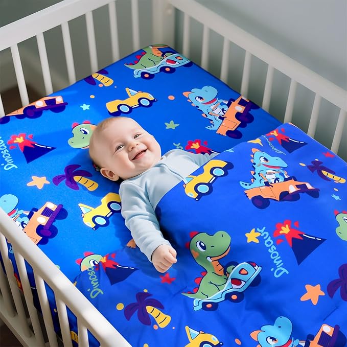 Cloele Dinosaur Crib Bedding Sets for Boys - 3 Piece Standard Size Baby Bedding Set Includes Crib Comforter Fitted Sheet Crib Skirt - Nursery Bedding Set for Boys and Girls-CubbioJoy