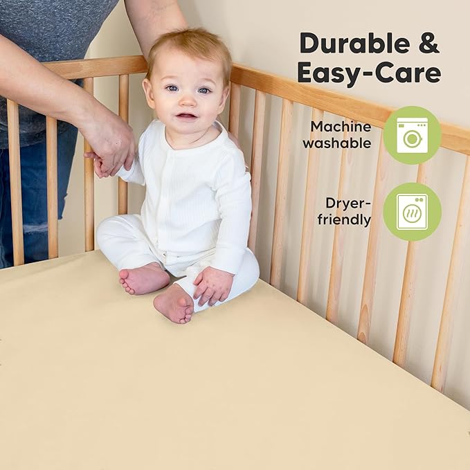 KeaBabies 2-Pack Organic Crib Sheets for Boys, Girls - 52x28 Fitted Crib Mattress Sheet Neutral, Breathable Jersey Cotton Cover for Baby Bed, Toddler Mattress, Soft & Cute Prints (Khaki)-CubbioJoy