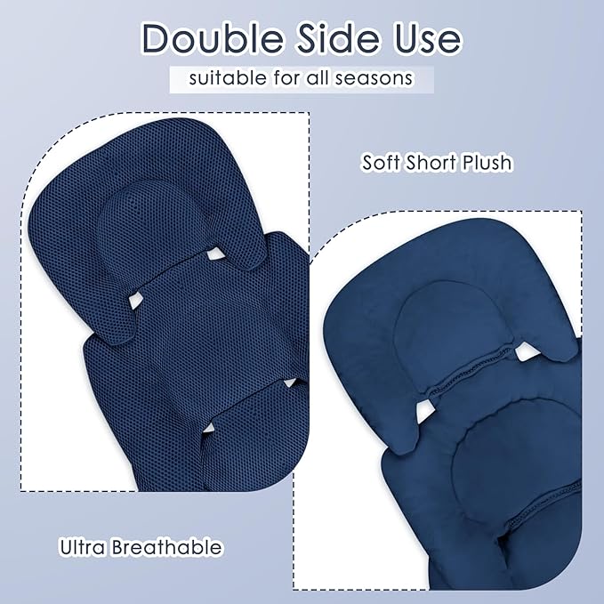 Infant Car Seat Insert for Newborn Girls Boys, Summer Mesh Baby Carseat Head Support with Strap Pads, Soft Reversible Baby Car Seat Insert Cushion Pad for Car Seat, Stroller, Bouncer, Swing, Blue-CubbioJoy