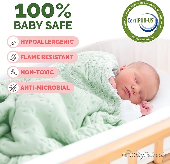 Cradle Baby Mattress and Bassinet Mattress 18x32 – 2-Inch Firm Foam Baby Bed with Waterproof Vinyl Cover – Non-Toxic Hypoallergenic Cushion Pad Replacement for Infant Bed (Multiple Standard Sizes)-CubbioJoy