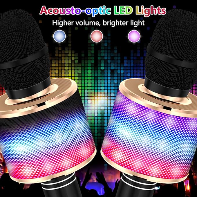 Amazmic Kids Karaoke Microphone Machine Toy Bluetooth Microphone Portable Wireless Karaoke Machine Handheld with LED Lights, Gift for Children Adults Birthday Party, Home KTV(Black Gold)-CubbioJoy