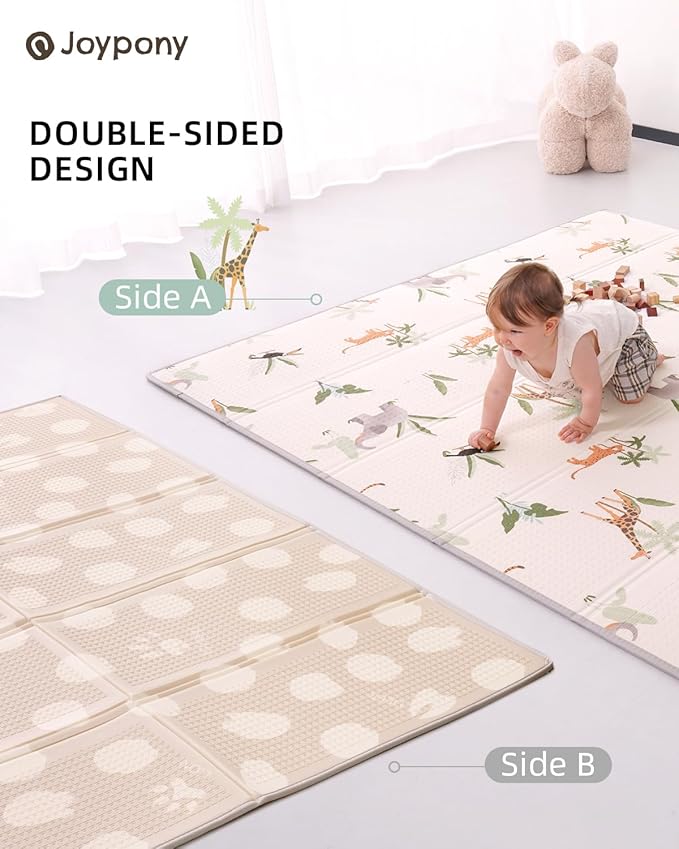 Baby Play Mat 71x79 Inch, 2 in 1 Fabric & XPE Dual-Sided Design Foldable Play Mats for Babies and Toddlers, Waterproof & Anti-Slip Baby Mat for Floor, Portable Baby Foam Crawling Mat with Travel Bag-CubbioJoy