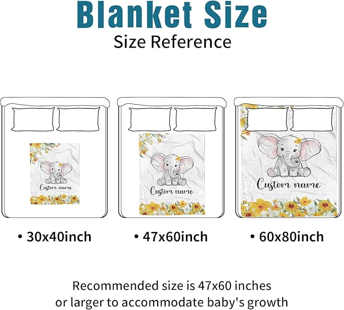 Custom Name Crib Bedding Set - Elephant Pattern, Personalized Yellow Floral Nursery Bedding 3-Piece Set– Soft Blanket, Fitted Sheet, Changing Pad Cover – for Newborns Girls Nursery Gifts-CubbioJoy