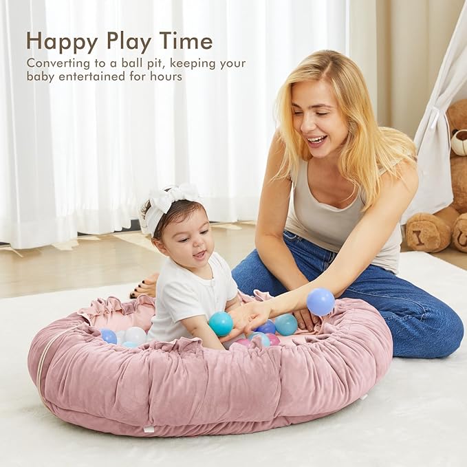 ANGELBLISS 5 in 1 Baby Play Gym Mat, Reversible Tummy Time Mat with 5 Sensory Toys for Stage-Based Developmental, Thick & Large Baby Activity Center from Newborn to Toddler (Purple)-CubbioJoy