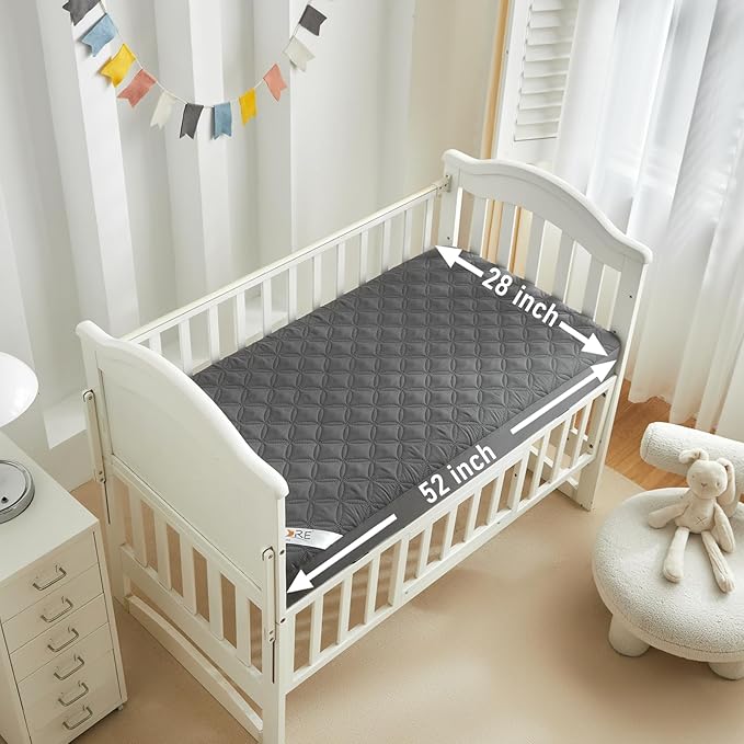 BEDLORE Waterproof Mattress Protector Crib, 2 Pack Soft Gray Mattress Pad, Noiseless Machine Washable Mattress Cover, Ultimate Protection for Your Baby's Crib Toddler Bed (52''x28'')-CubbioJoy