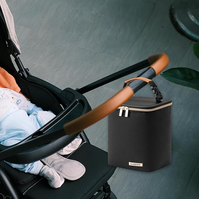 Breastmilk Cooler Bag with Ice Pack Fits 4 Baby Bottles Up to 9 Ounce, Baby Bottle Cooler Bag Suitable for Nursing Mom Daycare, Black-CubbioJoy