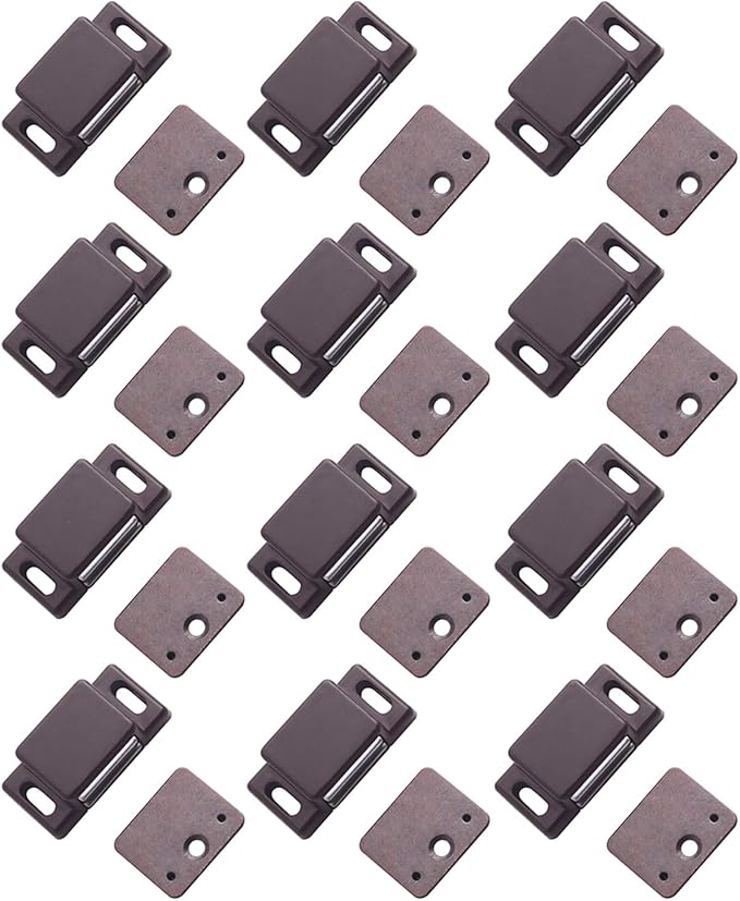 Antrader 12-Pack 10-15lbs Magnetic Cabinet Door Catch Plastic Stop Holder Closet Latch with Screws, 1.6" x 0.8" x 0.5", Brown-CubbioJoy