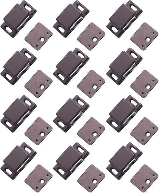 Antrader 12-Pack 10-15lbs Magnetic Cabinet Door Catch Plastic Stop Holder Closet Latch with Screws, 1.6" x 0.8" x 0.5", Brown-CubbioJoy