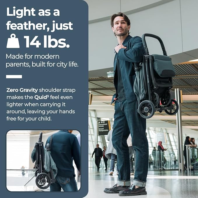 Inglesina Quid³ Stroller, Galaxy Gray - Compact Reclining Travel Stroller for Baby & Toddler 0-55 lbs, One Hand fold, Car seat Compatible, Airplane Overhead, Lightweight, Foldable, XL UPF 50+ Canopy-CubbioJoy