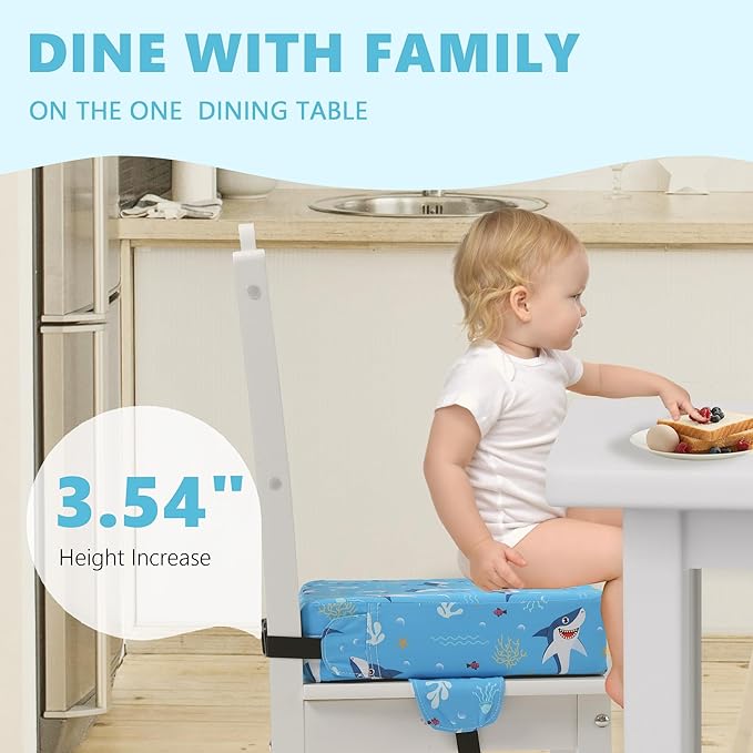 Booster Seat for Kitchen Chair with Adjustable Straps, Toddler Booster Seats for Dining Table Portable for Travel Camping Eating, Booster Cushion for Table for Baby Child Infant Kid Boy Girl-CubbioJoy