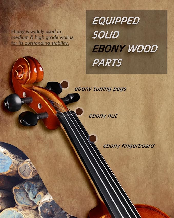 Aileen Solid Wood Violin 4/4 Full Size for Adults and Kids Age 12+, Fiddle Set for Beginners Student, Professional Violin Starter Kit with 12 Accessories (Selected European Solid Spruce and Maple)-CubbioJoy