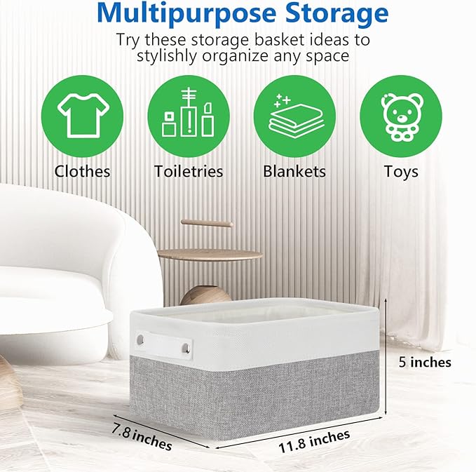 Bidtakay Small Storage Baskets for Organizing [4-Pack] Fabric Storage Bins for Baby Organizer Shelf Baskets for Nursery Storage Collapsible Closet Storage Bins for Home Organization - 11.8x7.8x5 In-CubbioJoy