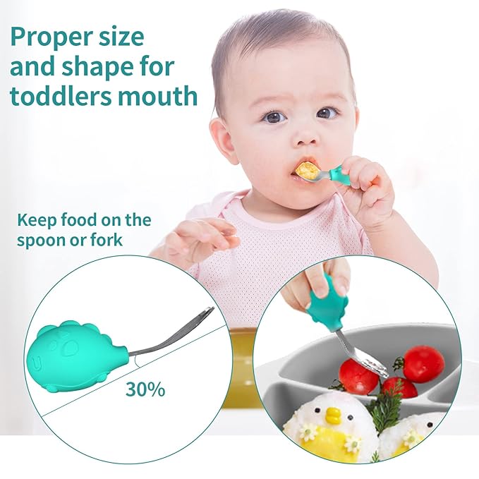 Deejoy Toddler Utensils - Stainless Steel Spoons and Forks, Kids Silverware Self Feeding Flatware Set with Travel Safe Case (Green)-CubbioJoy