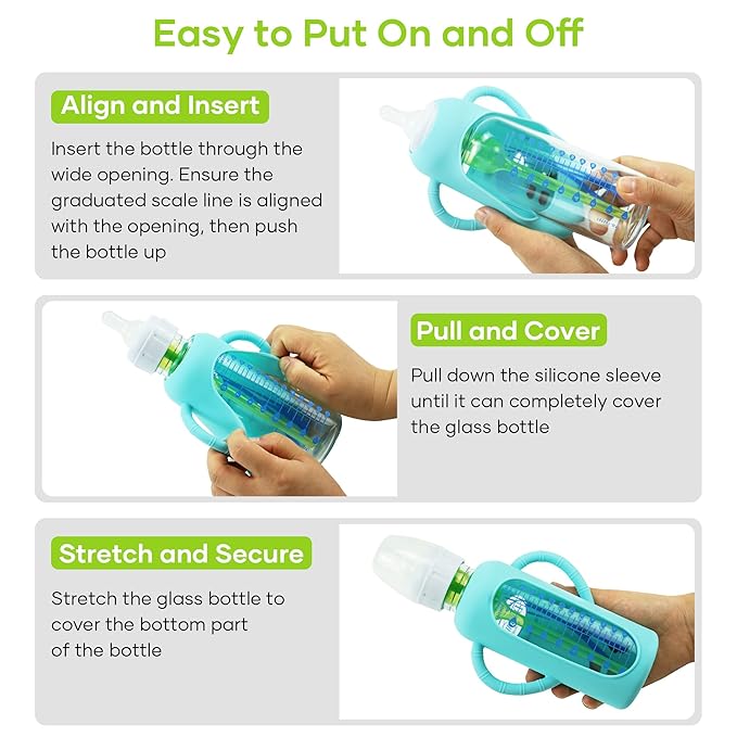 4 Pack Silicone Sleeves for Dr. Brown's Glass Baby Bottles, Anti Breakage Durable Baby Bottle Holder with Easy Grip Handles, Narrow Sleeve with a Cutout, Dishwasher/Freezer/Microwave Safe, 8 oz-CubbioJoy