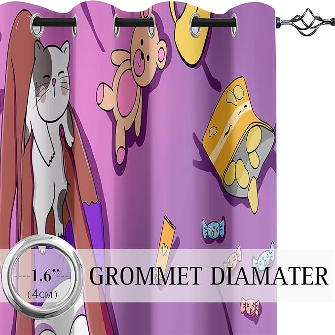 Black Girl Blackout Curtains 2 Panels 63" Inch Drapes for Kids Nursery Bedroom Purple Girls Blackout Curtains Cute Girls Themed Grommet Top Thermal Insulated Curtains for Nursery, 82" x 63"-CubbioJoy