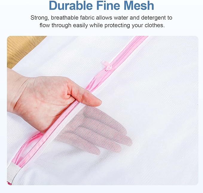 3Pcs Mesh Laundry Bags for Delicates, 16 x 12 Inch Durable Wash Bags with Zipper, Reusable Laundry Bags for Lingerie, Underwear, Socks, and Small Garments-CubbioJoy