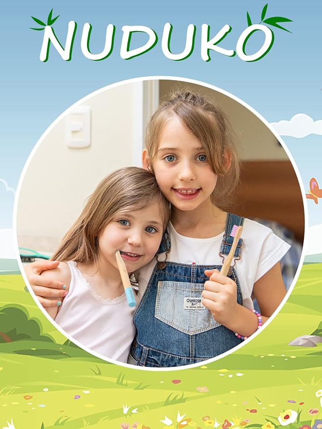 Bamboo Kids Toothbrushes (6 Pack) - Soft Bristle Organic Compostable BPA Free Toothbrush for Kids Toddler Baby Tooth Brush, Eco Friendly Natural Biodegradable Wooden Toothbrush - Round Handle-CubbioJoy