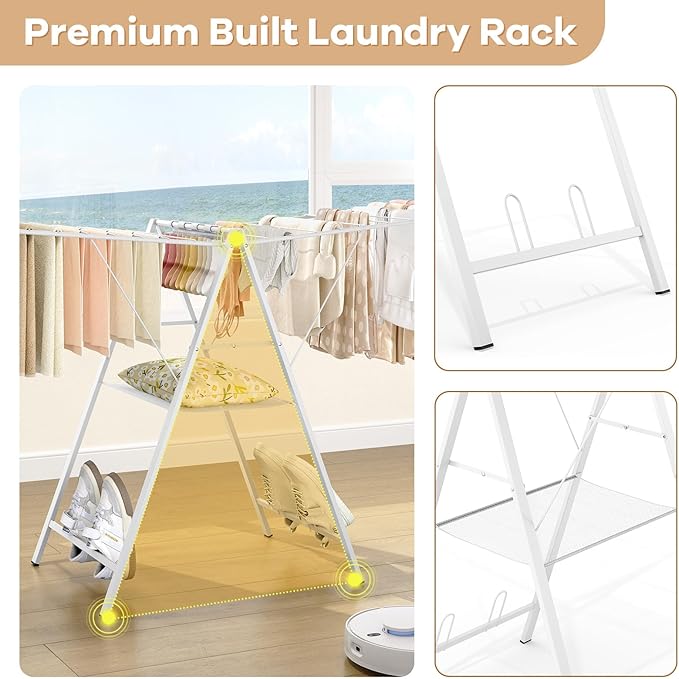 APEXCHASER Drying Rack Clothing, Clothes Drying Rack Foldable, Metal Laundry Drying Rack Collapsible for Sweater Towel Indoor Outdoor, Gullwing Clothes Rack Drying with Height Adjustable Rails, White-CubbioJoy