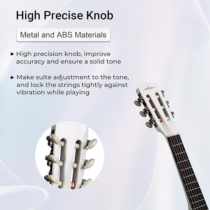 ADM Beginner Acoustic Classical Guitar Nylon Strings Wooden Guitar Bundle Kit for Kid Boy Girl Student Youth Guitarra Online Lessons with Gig Bag, Strap, Tuner, Picks (30 Inch, White)-CubbioJoy