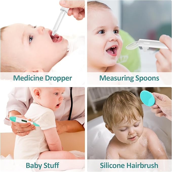 Baby Grooming Kit, Infant Safety Care Set with Hair Brush Comb Nail Clipper Nasal Aspirator,Baby Essentials Kit for Newborn Girls Boys (Green)-CubbioJoy