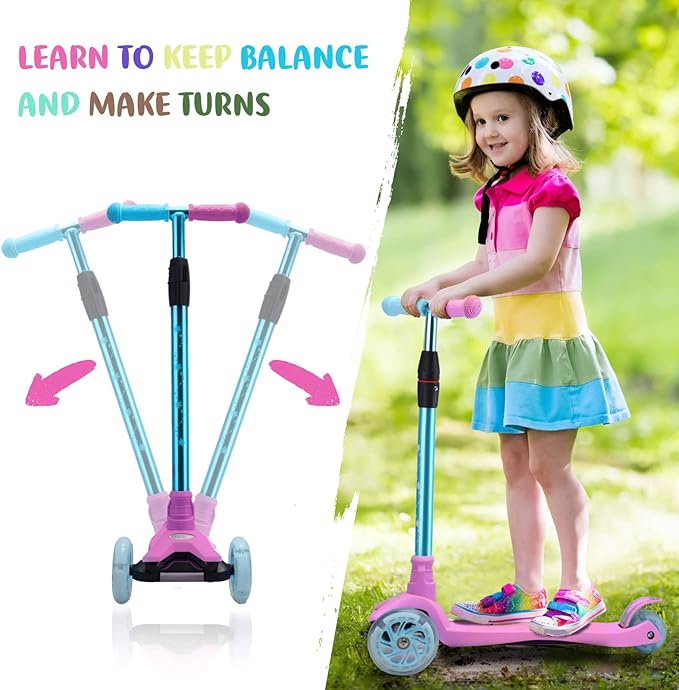 3 Wheel Scooter for Kids Ages 6-12,Kids Scooter with Light Up Wheels, Sturdy Deck Design, and 4 Height Adjustable Suitable for Kid Ages 3-12-CubbioJoy
