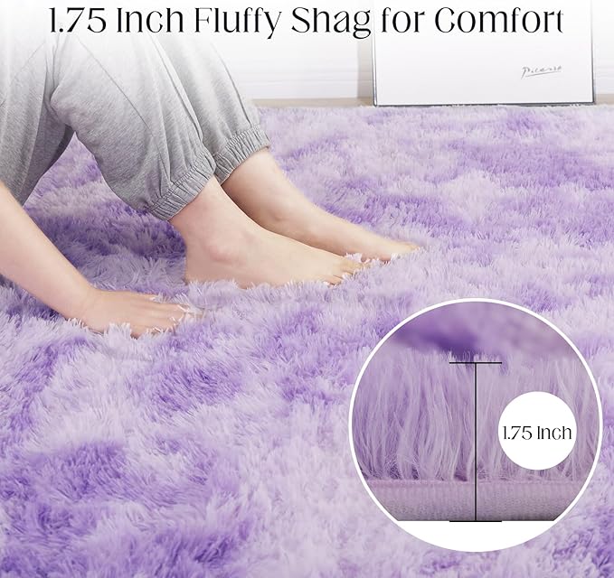 Area Rugs 8x10, Fluffy Rugs for Living Room, Ultra Soft Rugs for Bedroom, Non-Slip Indoor Carpet for Nursery, Kids Room, Playroom, Home Decor, Tie-Dyed Purple-CubbioJoy