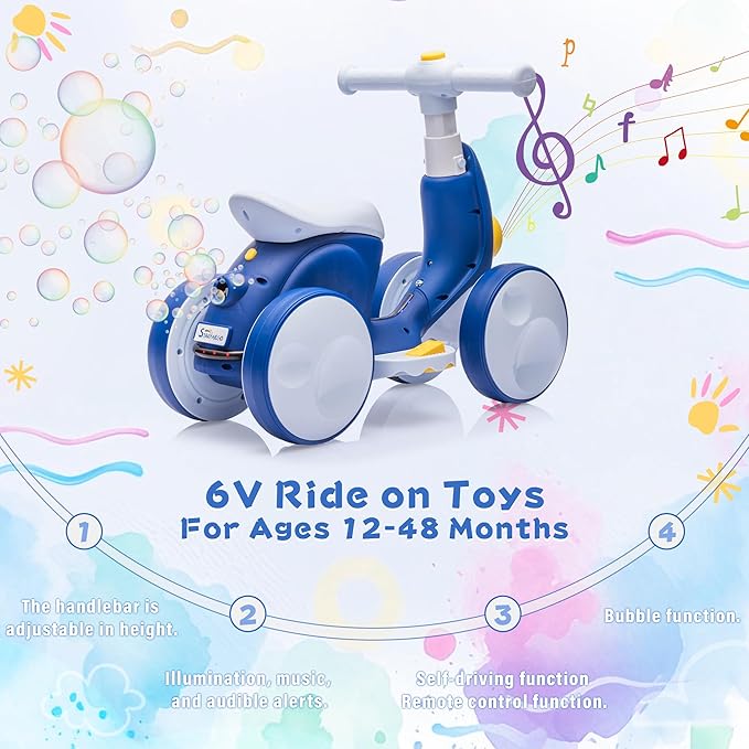 6V Electric Baby Balance Bike for 1 Year Old Boys Girls Ride on Toys 12-48 Month Toddler Balance Bike, 4 Wheels Kids First Bike with Remote Control First Birthday Gifts- Blue-CubbioJoy
