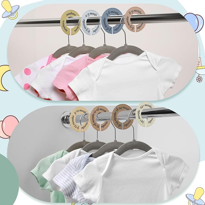 8 Pcs Baby Closet Dividers Unisex Baby Clothes Organizers Clear Labels for Nursery Closet Organizer & Decor Nursery Fits Most Rods(Natural,Earth Stone Color)-CubbioJoy