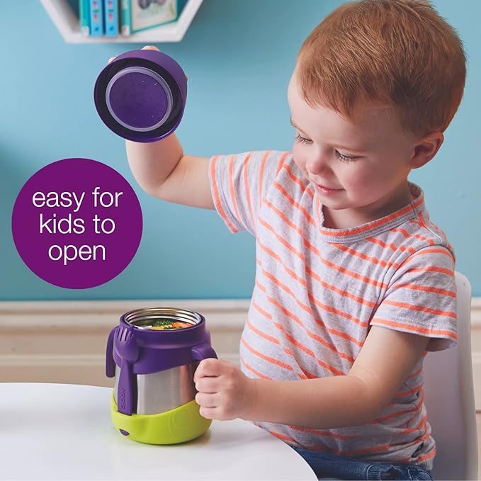 b.box Insulated Food Jar with Spork for Toddlers | Easy Open Container for Toddlers | Stainless Steel, 5hrs + of Perfect temperatures | Dishwasher Safe, BPA Free (Strawberry Shake, 11 oz)-CubbioJoy