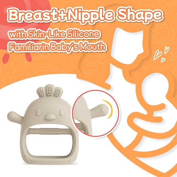 5 Packs Baby Teething Toys for Babies Over 3 Months, Food Grade Silicone Teething Mitten, Anti Dropping Wrist Hand Teethers Baby Chew Toys for Sucking Needs, BPA Free (Caramel)-CubbioJoy