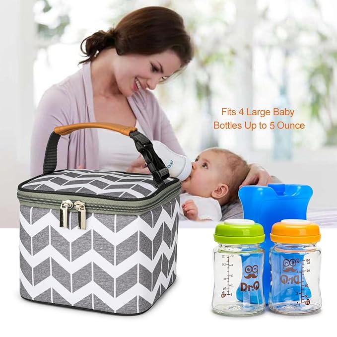 BreastMilk Cooler Bag with Ice Pack Fits 4 Large Baby Bottles Up to 5 Ounce, Baby Bottle Cooler Bag Great for Nursing Mom Daycare-CubbioJoy