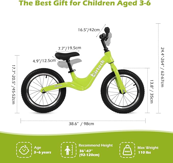 14" Kids Balance Bike for 3,4,5,6 Year Old Boys and Girls, Air Tires with Magnesium Alloy Frame, Lightweight No Pedal Toddler Training Bicycle-CubbioJoy
