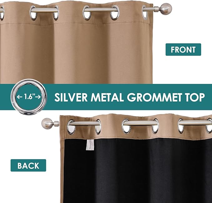 ChrisDowa 100% Blackout Curtains 80 inch Long for Bedroom with Black Liner, 2 Thick Layers Total Blackout Thermal Insulated Grommet Window Curtains 2 Panels Set (Cappuccino, 52 x 80 Inch)-CubbioJoy