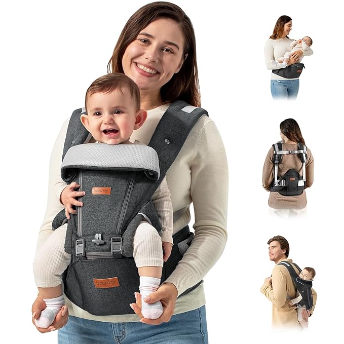 besrey Baby Carrier Hip Seat for Dad, Front Summer Infant Carrier Newborn to Toddler, Plus Men Backpack Holder, Harness for Carrying Infant, Hip Seat with Strap-CubbioJoy