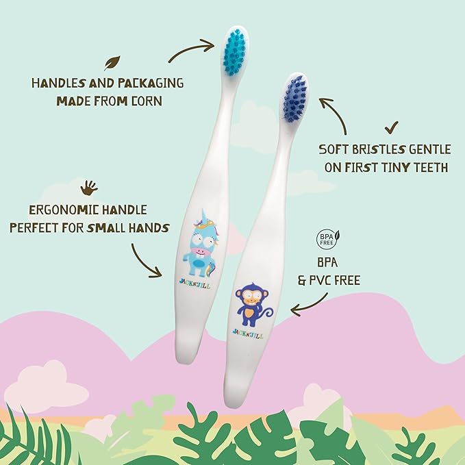 Jack N' Jill Kids Toothbrush - Extra Soft Bristle Toothbrush for Kids, Handle & Packaging Made from Plants (Corn), Ergonomic Handle for Little Hands - Bunny Baby (2 Pack)-CubbioJoy