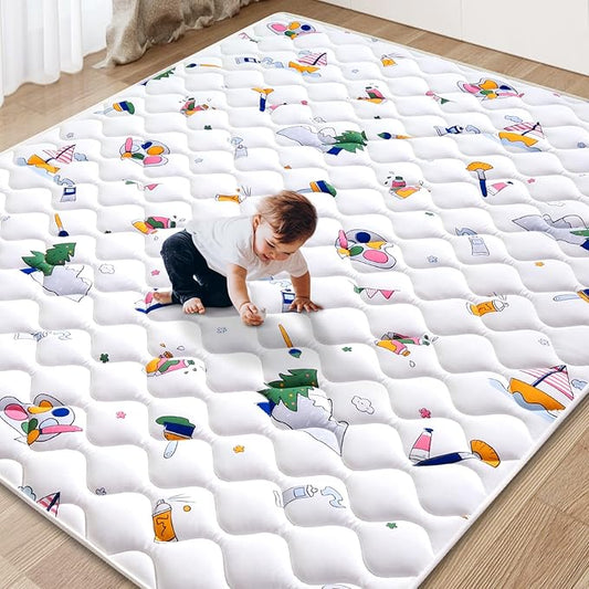 Baby Play Mat - 79" X 71",Premium Thicker Foam One-Piece Crawling Mat, Machine Washable, Extra Large Anti-Slip Activity Playmat for Babies, Toddlers & Infants-CubbioJoy