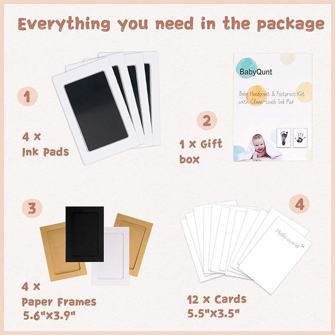 Inkless Baby Hand and Footprint Kit,Clean-Touch Ink Pad Kit,Safe No Mess Printing Infant Hand Foot Stamp,4 Pack Newborn Inkless Print Pads Best Keepsake or Gifts for Family-CubbioJoy