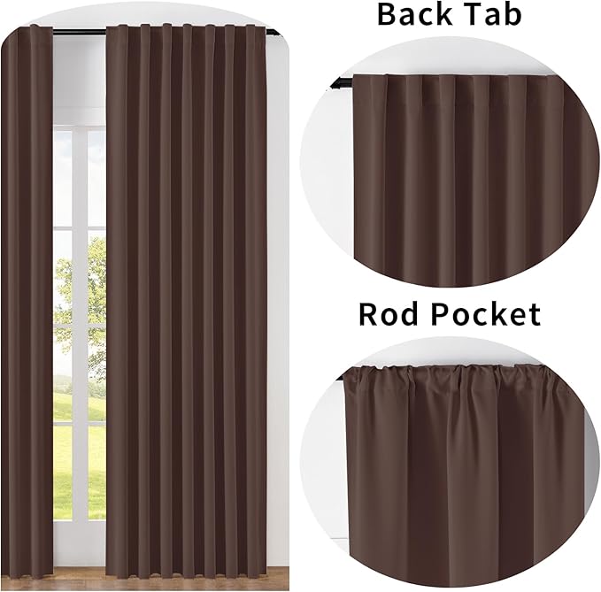 Joydeco Custom Blackout Curtains for Bedroom, 1 Panel Room Darkening Curtains & Drapes for Living Room Window Rod Pocket Back Tab (Custom Size,Chocolate)-CubbioJoy