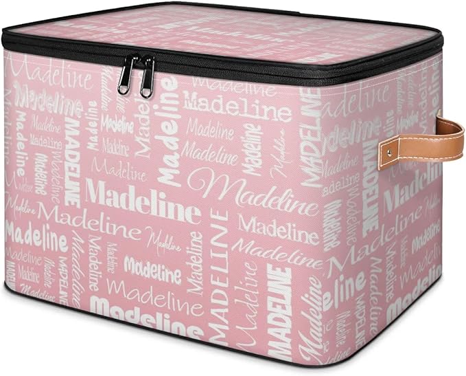 Custom Storage Basket with Name, Personalized Storage Bins with Zipper Lid, Foldable Fabric Storage Box Large capacity with Handle Pink-CubbioJoy