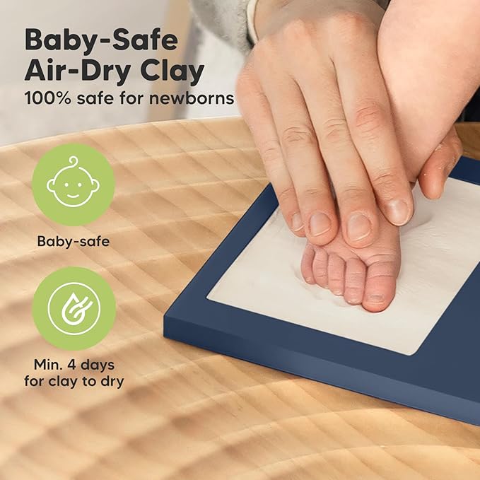Baby Hand and Footprint Kit - Clay Handprint Keepsake Frame, Newborn Nursery Picture Frame, Personalized New Mom Gifts for Baby Shower & Registry (Midnight Blue)-CubbioJoy