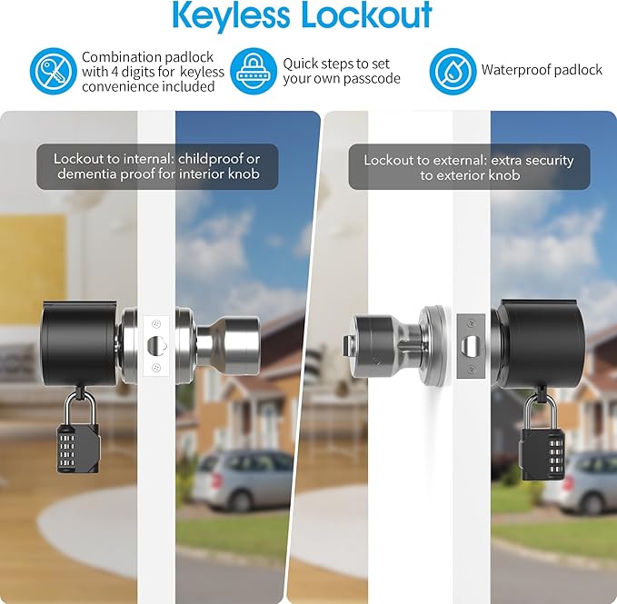 AST Door Knob Lockout Device with Passcode Padlock, Childproof Door Knob Cover, Lock Out to Smart Doorknob. Safety Cover for Faucet, Valve, Spigot. Prevent Access to Keyhole, Matte Black-CubbioJoy