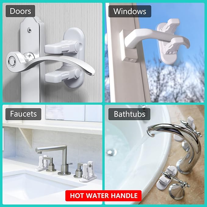 Door Lever Lock (3 Pack) Door Locks for Kids Safety, Baby Proofing Door Knob Child Proof Door Knob Covers, Child Safety Locks for Doors, with 3M Adhesive, for Doors, Windows, Bathtubs, Faucets (White)-CubbioJoy