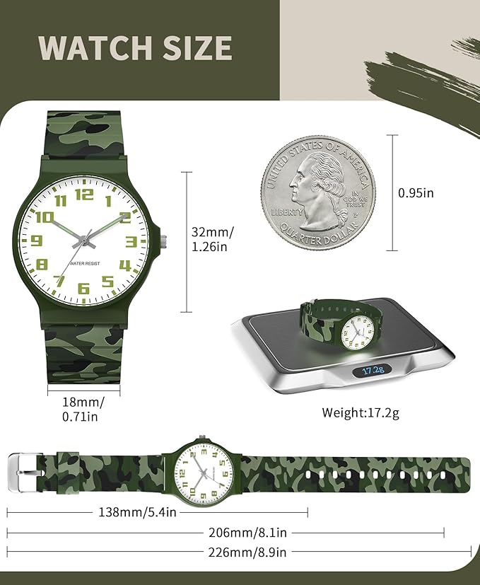 Kids Analog Watch Boys Girls, 30M Waterproof, Sports Watch for Boys, Easy to Read Children's Thin Dial Wrist Watches with Soft Band, for Ages 5-15 Kids Great Birthday Gifts Christmas Day-CubbioJoy