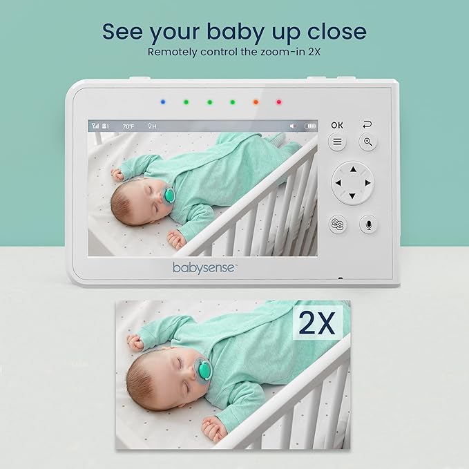 Babysense Baby Monitor with 2 Cameras and Audio 4.3", Non Wifi Baby Monitor, Dual Split Screen, Portable Double Sleep Video Monitoring, Auto Night Vision & Light, Lullabies & White Noise Two-Way Audio-CubbioJoy