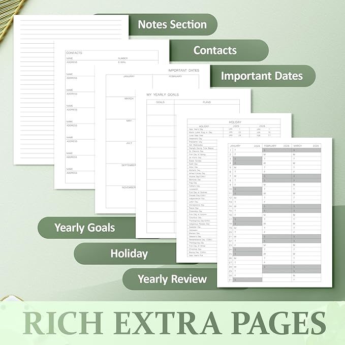 2025-2026 Planner for Women, Lather Weekly & Monthly Organizer, July 2025-June 2026, Hardcover with Gold Foil, Tabs, and Inspirational Pages - Ideal for Professionals, Green-CubbioJoy